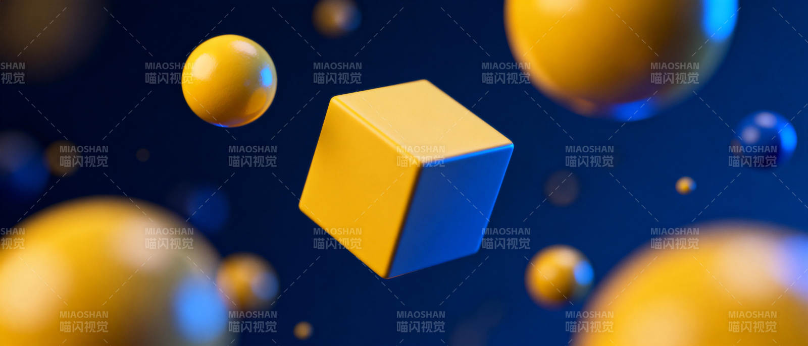 金色球体与立方体图片