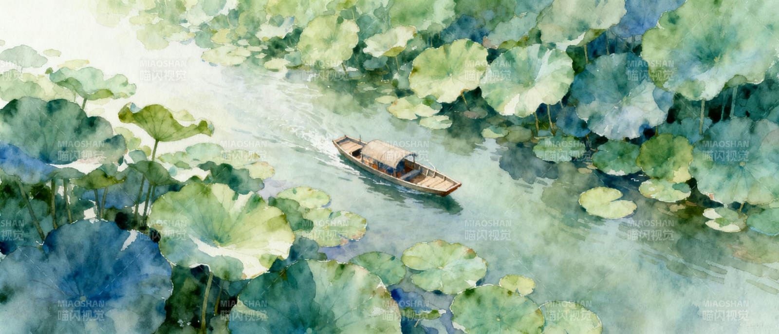荷塘小舟图片