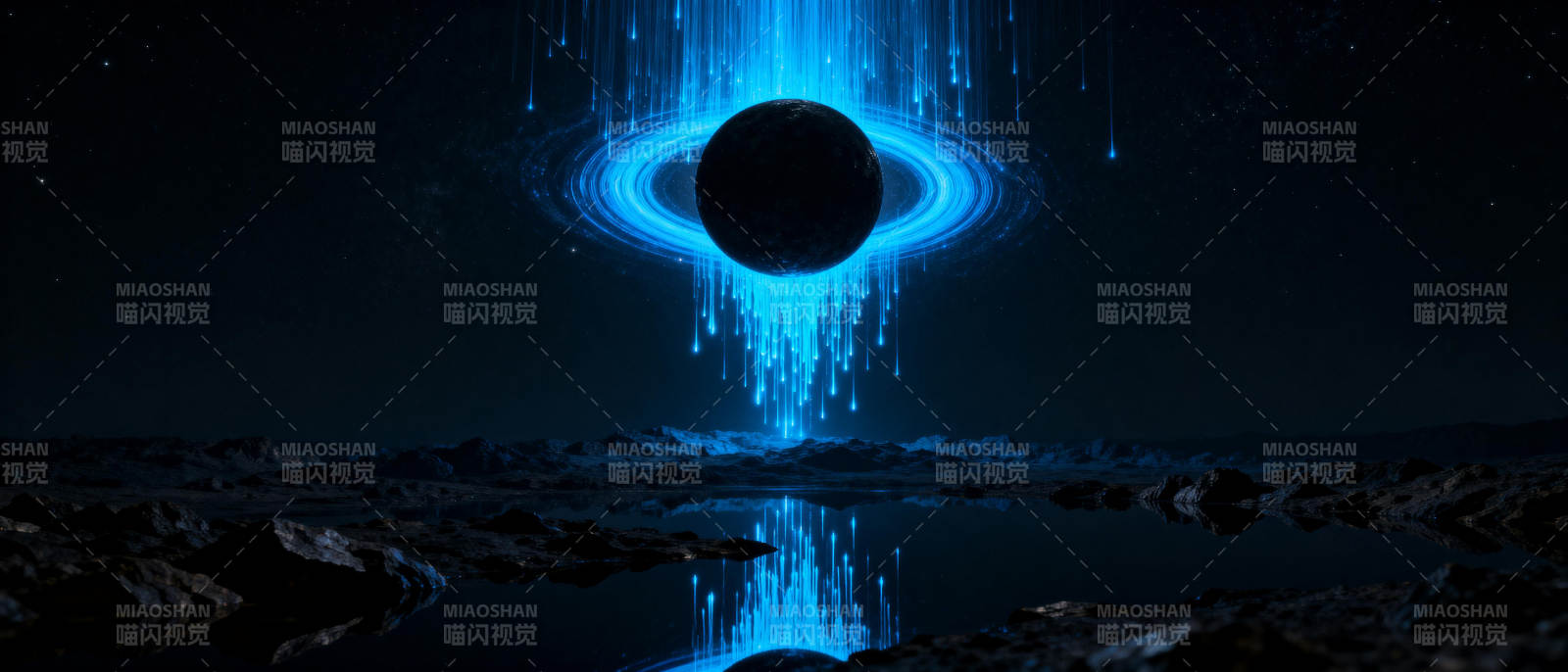 蓝环星球夜景图片