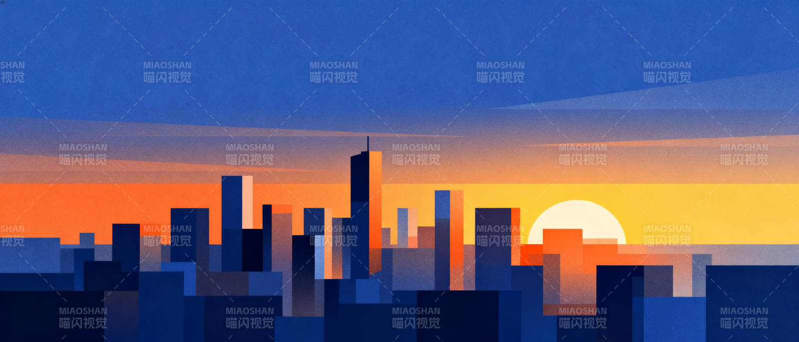 城市日落剪影图片