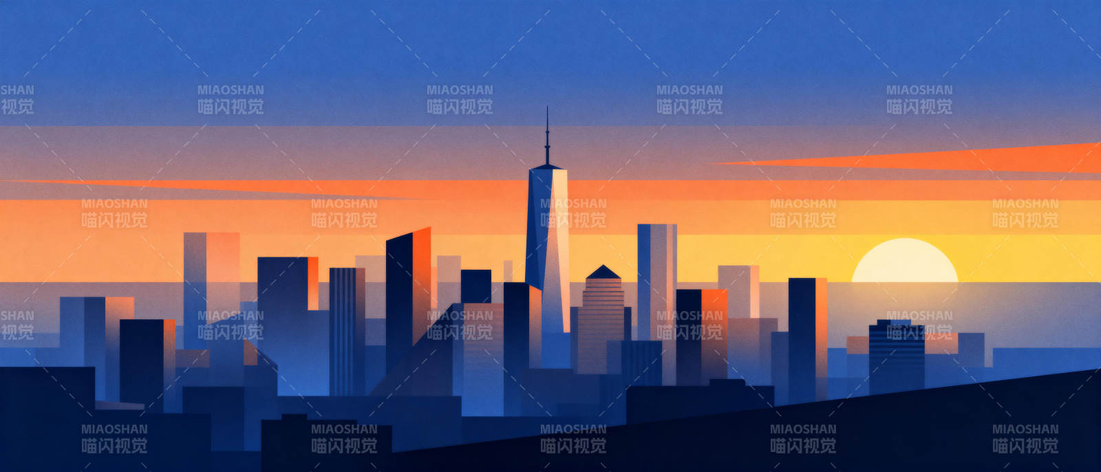 城市日落剪影图片