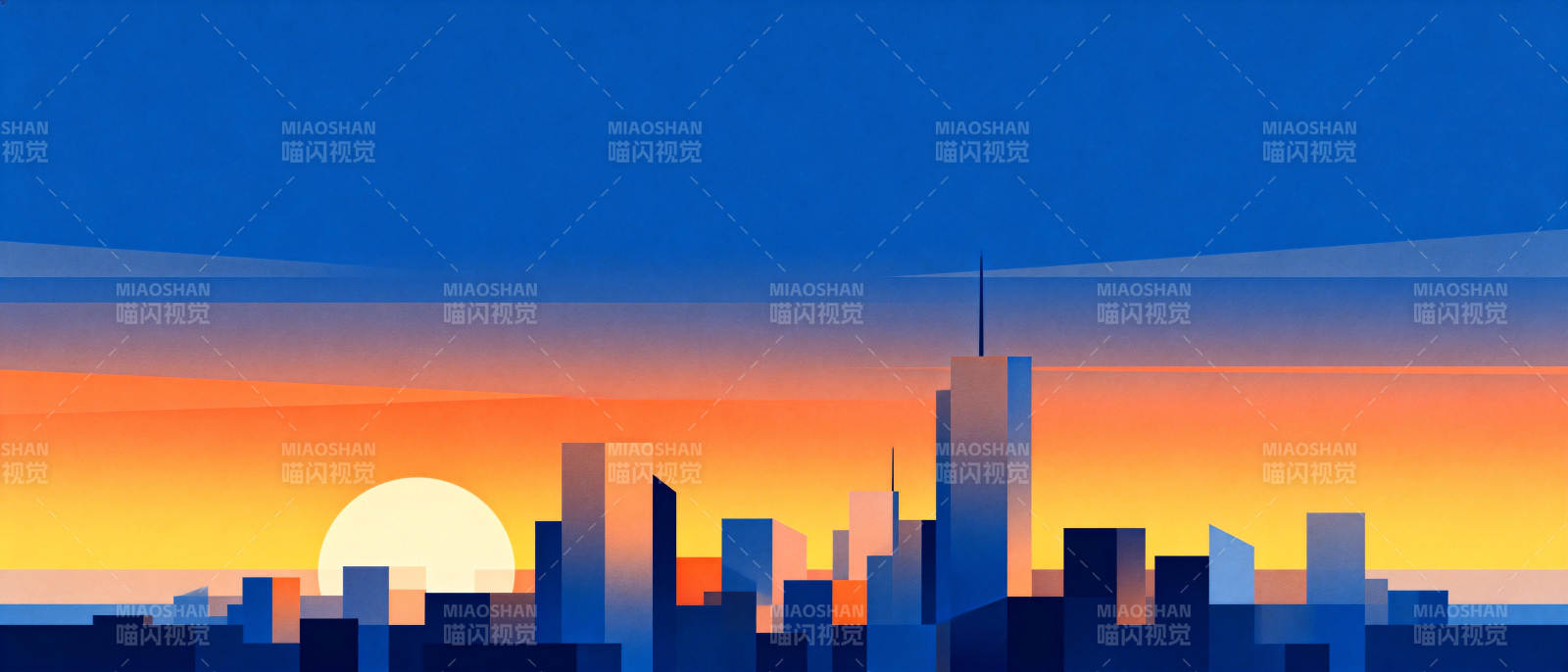 城市日落剪影图片