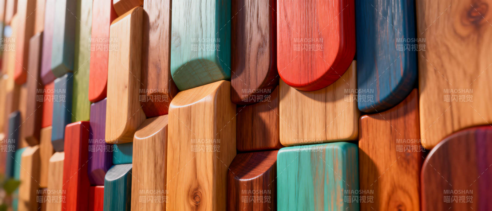 多彩木块拼接墙图片
