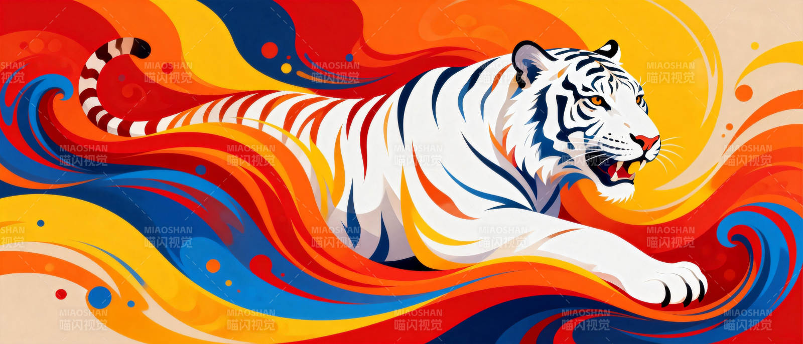 白虎奔腾彩浪中图片