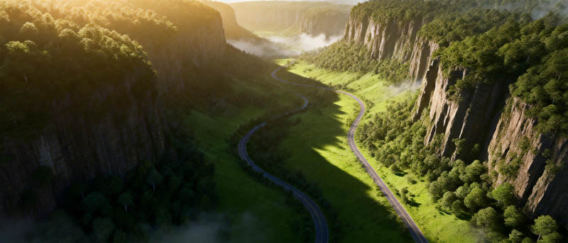 峡谷晨光之路图片