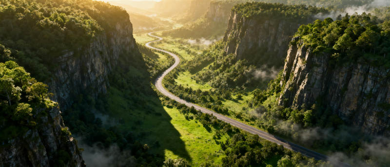 峡谷公路晨曦图片