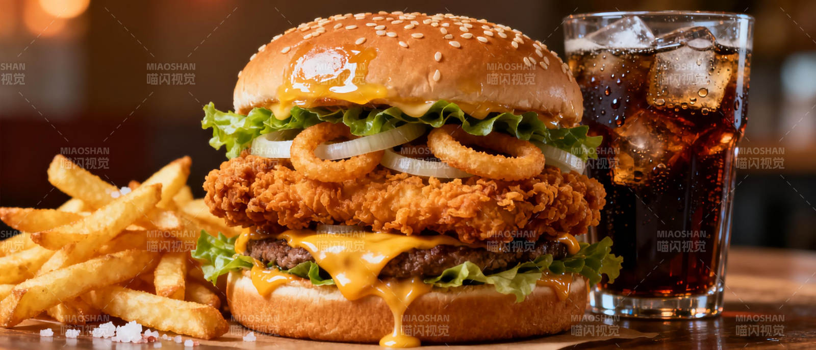 美味汉堡配薯条图片