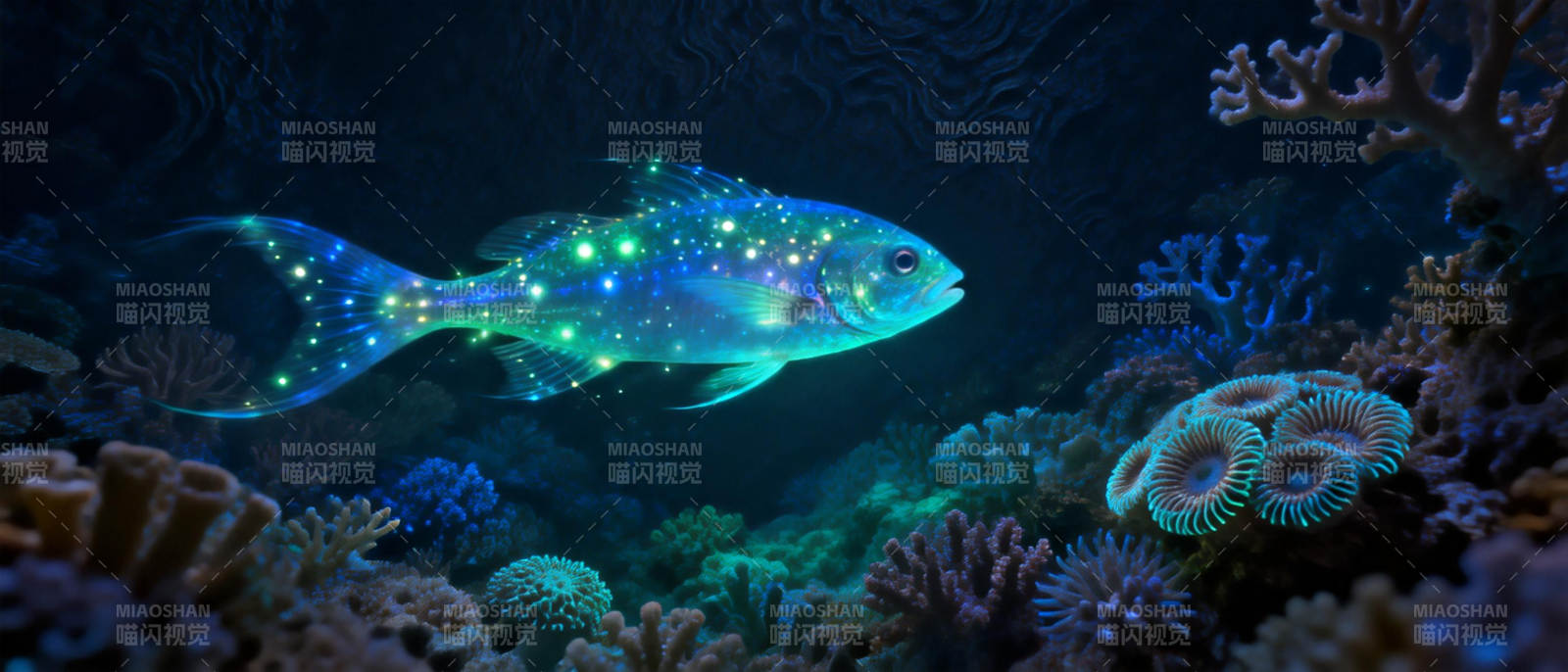 荧光鱼游珊瑚丛图片