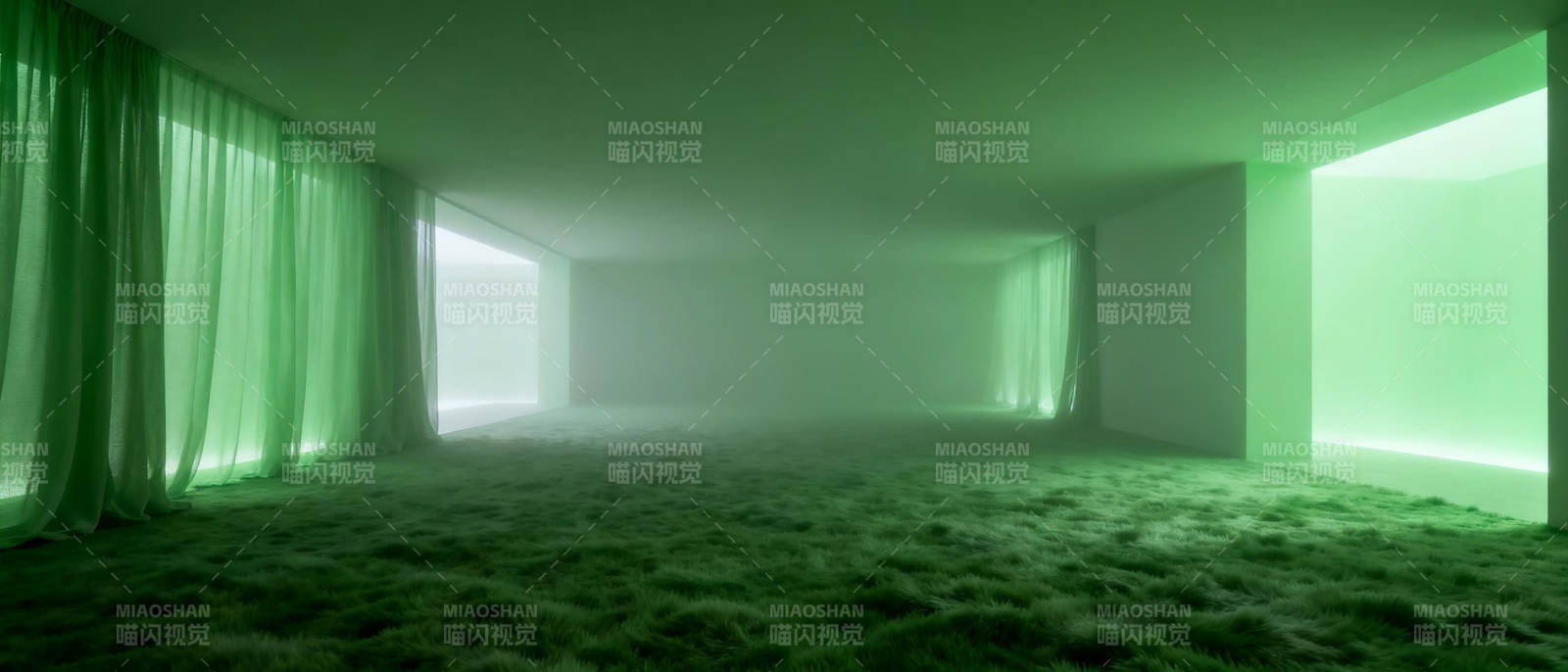 绿光弥漫的静谧空间图片