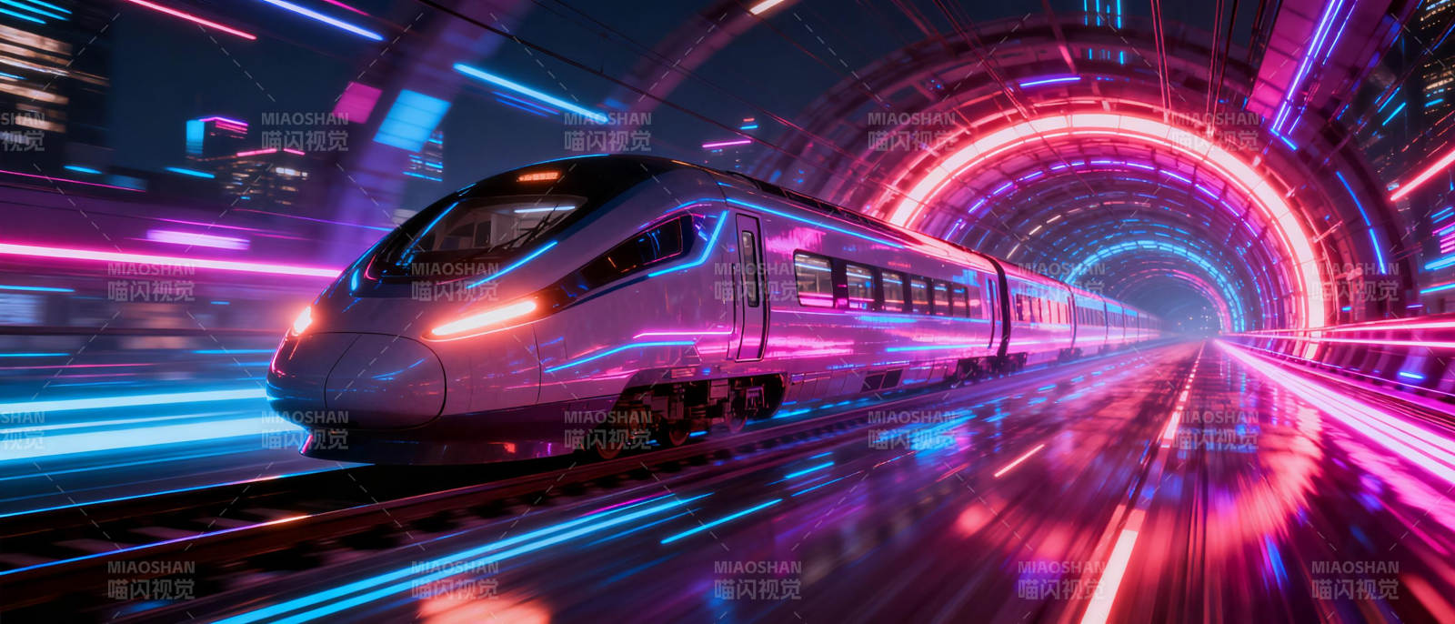 霓虹隧道疾驰列车图片
