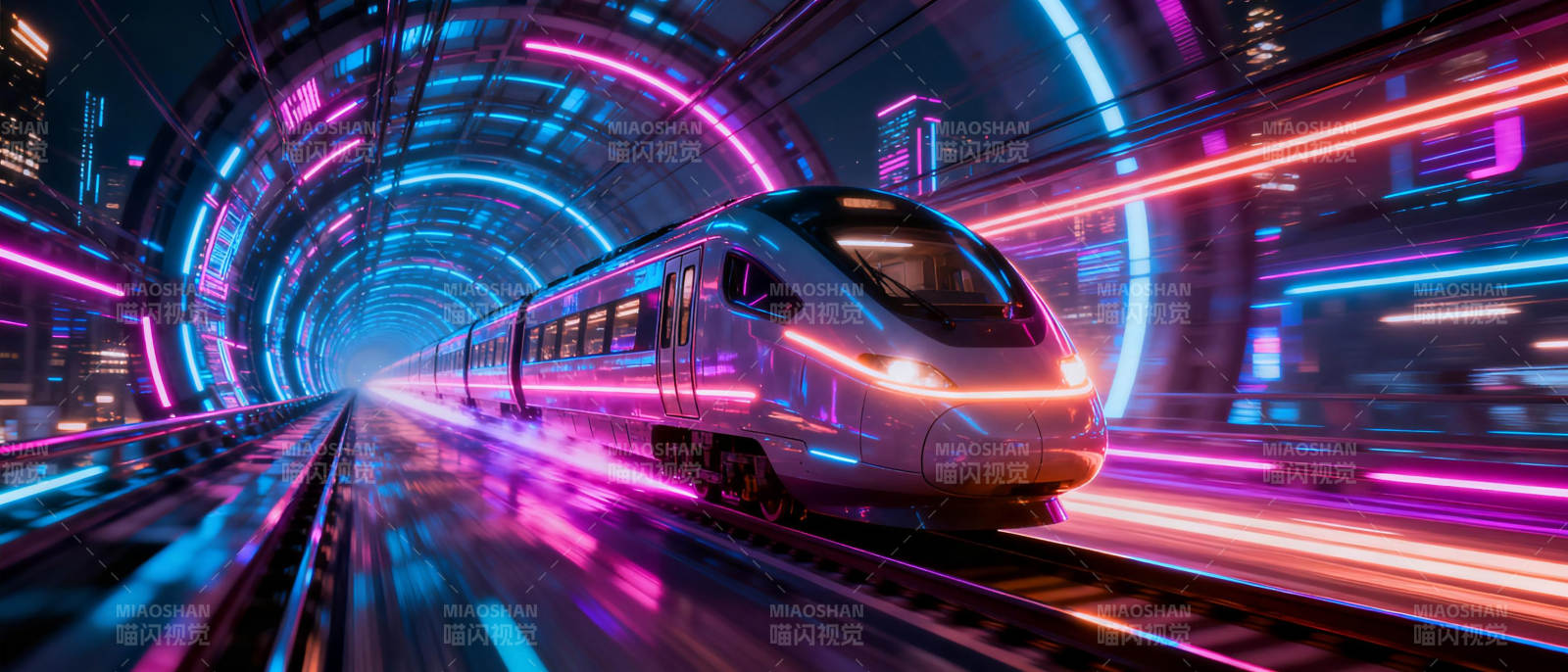 霓虹隧道疾驰列车图片