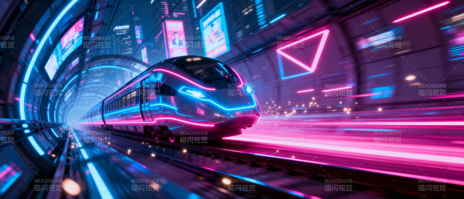 霓虹地铁疾驰而过图片