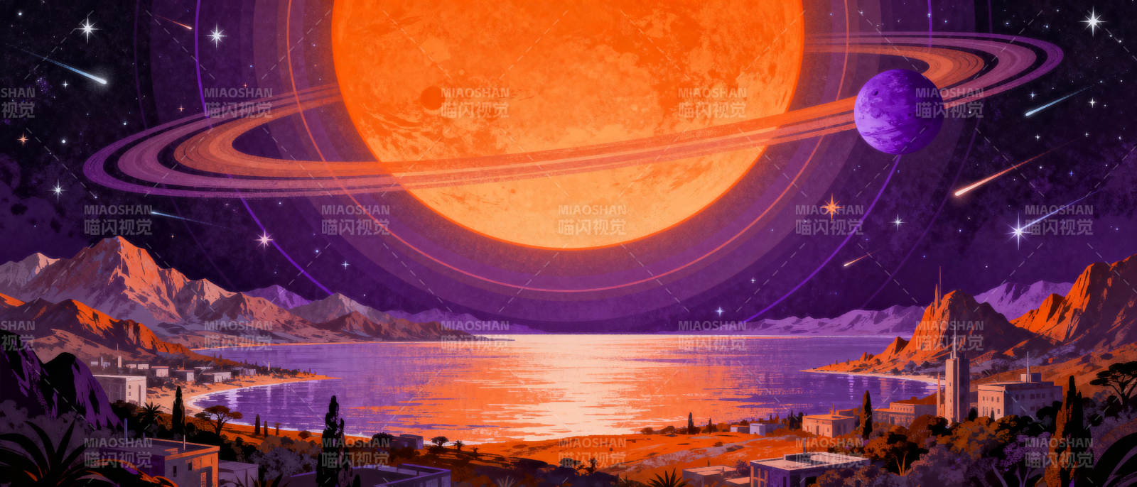 橙月环宇夜景图片