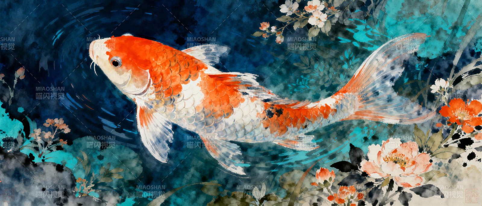 锦鲤游花间图片