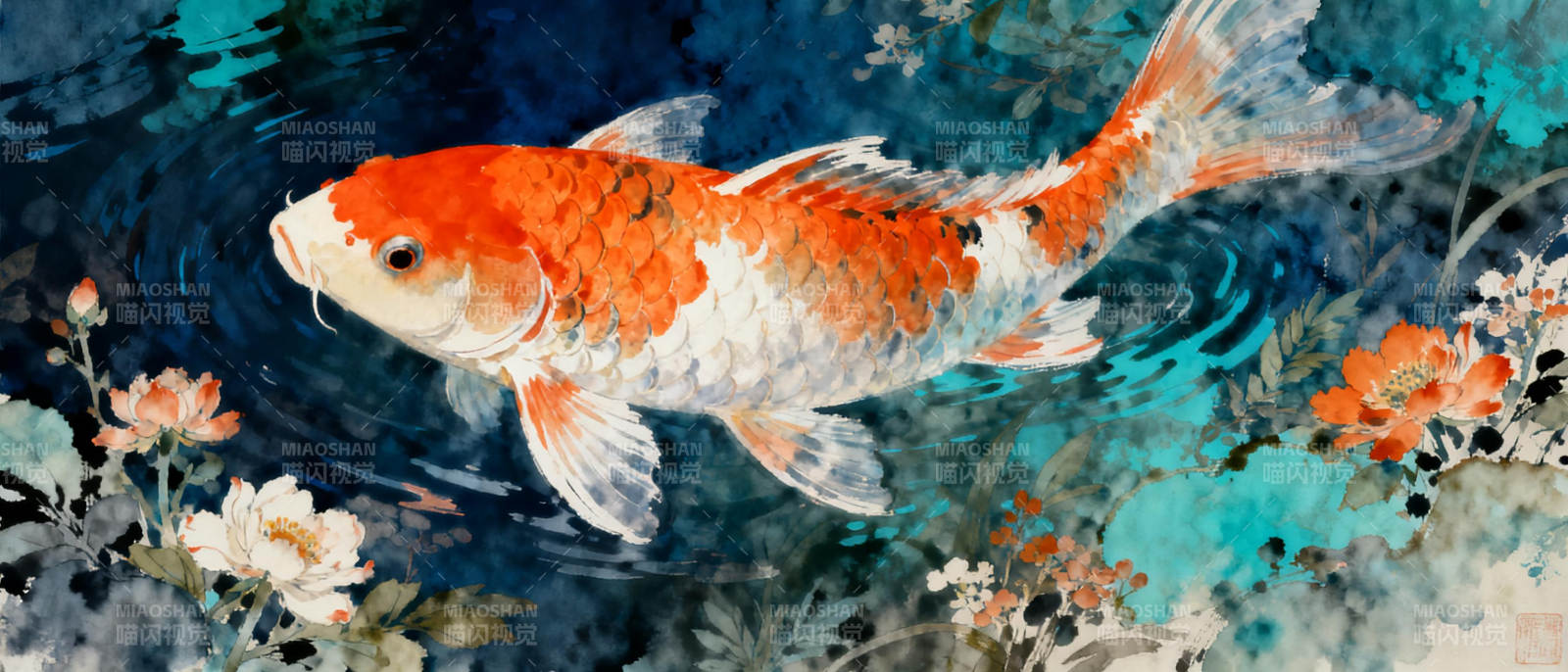 锦鲤游花间图片