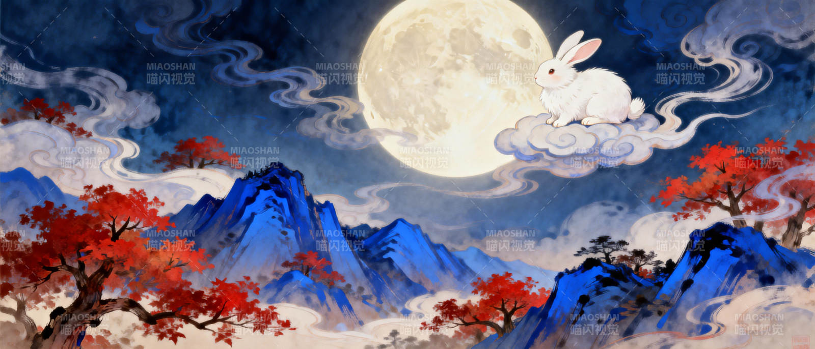月兔云山图图片