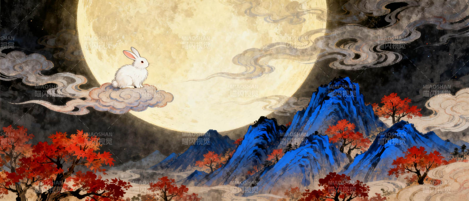 月兔云山秋色图片