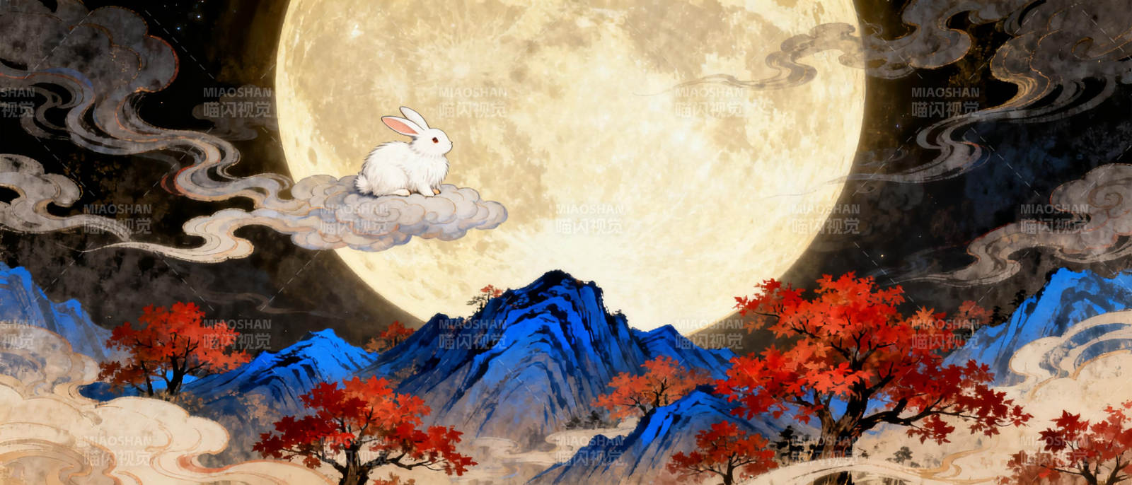 月兔云山图图片