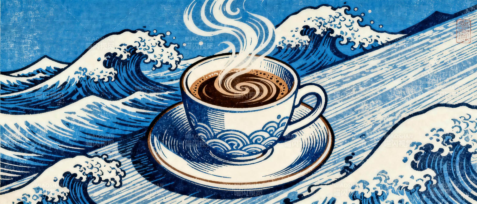 浪涛中的咖啡杯图片