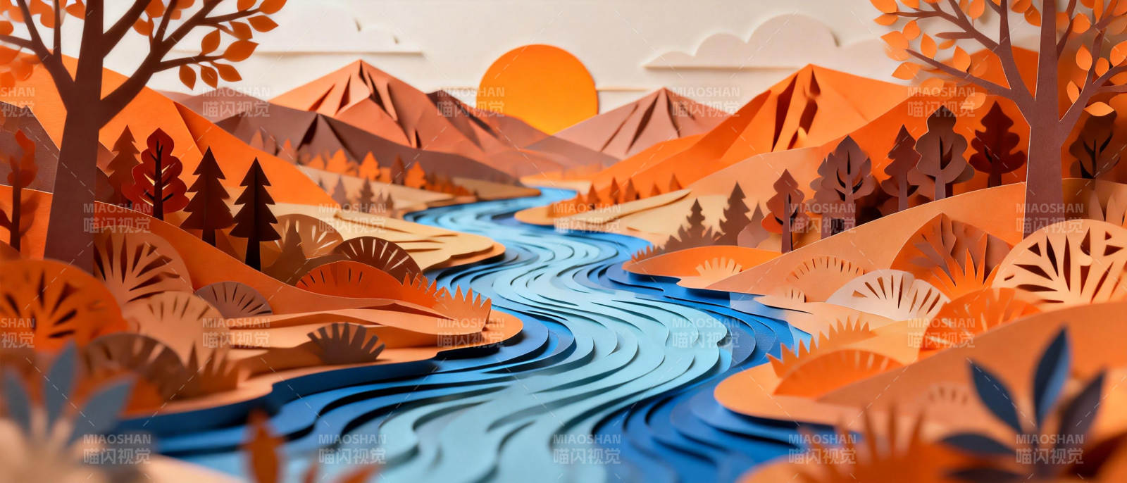 秋日溪流山景图片