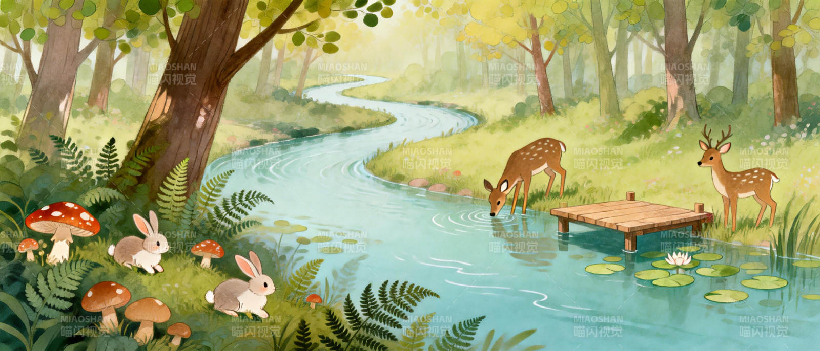 森林溪边的宁静时光图片