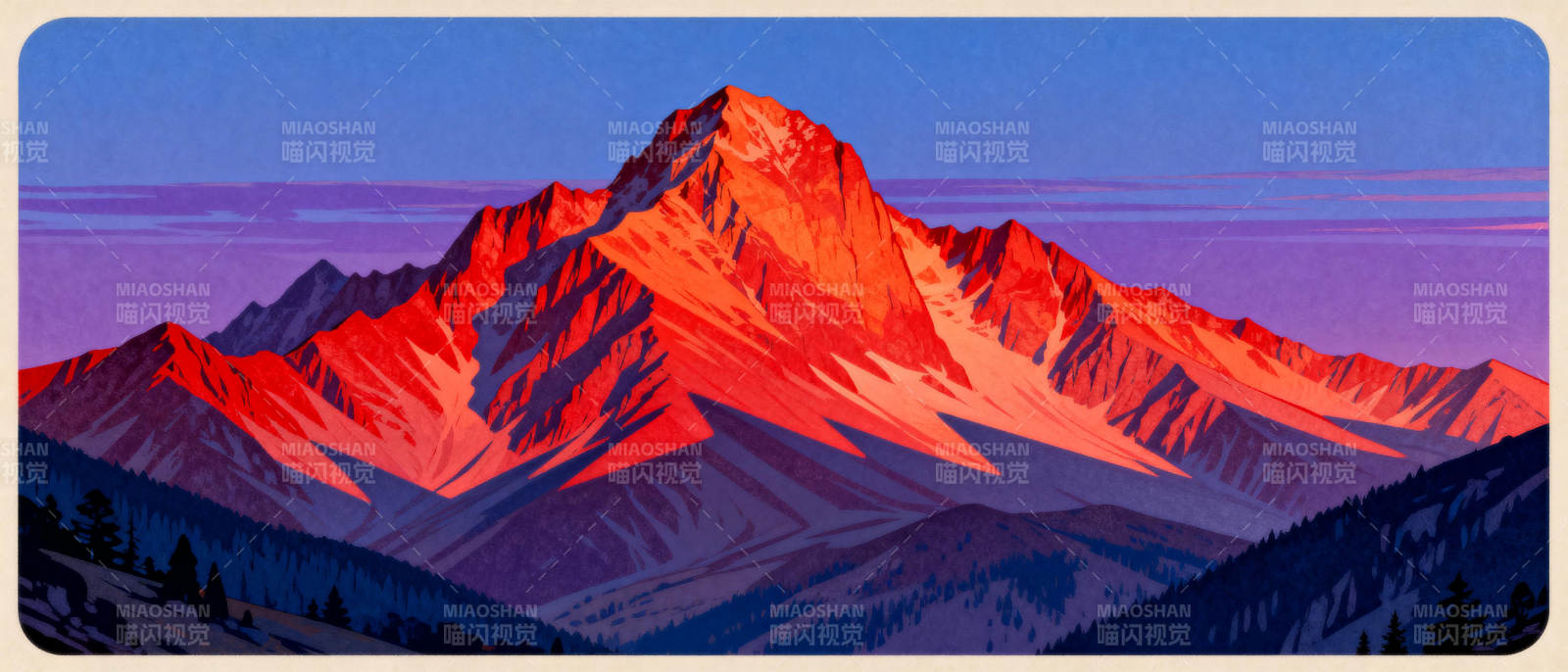 红霞映雪山图片