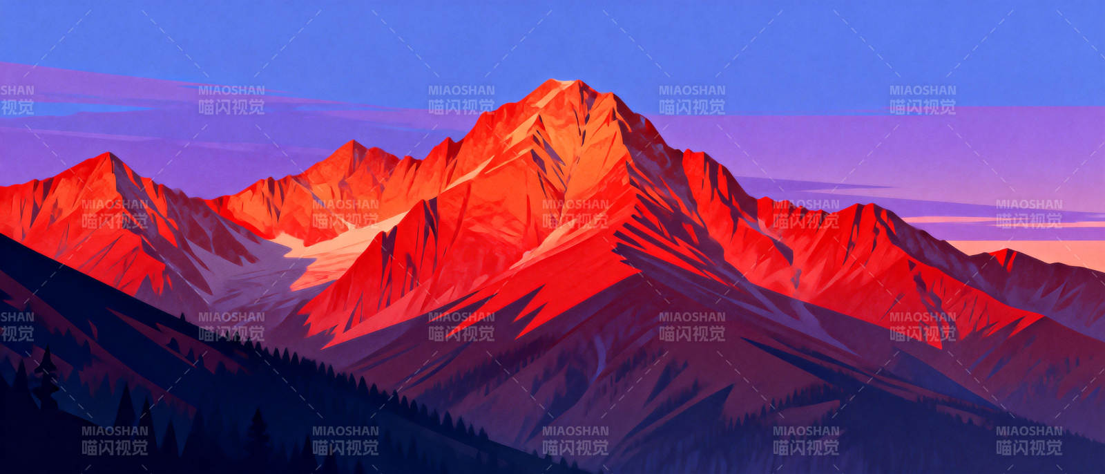 红霞映雪山图片