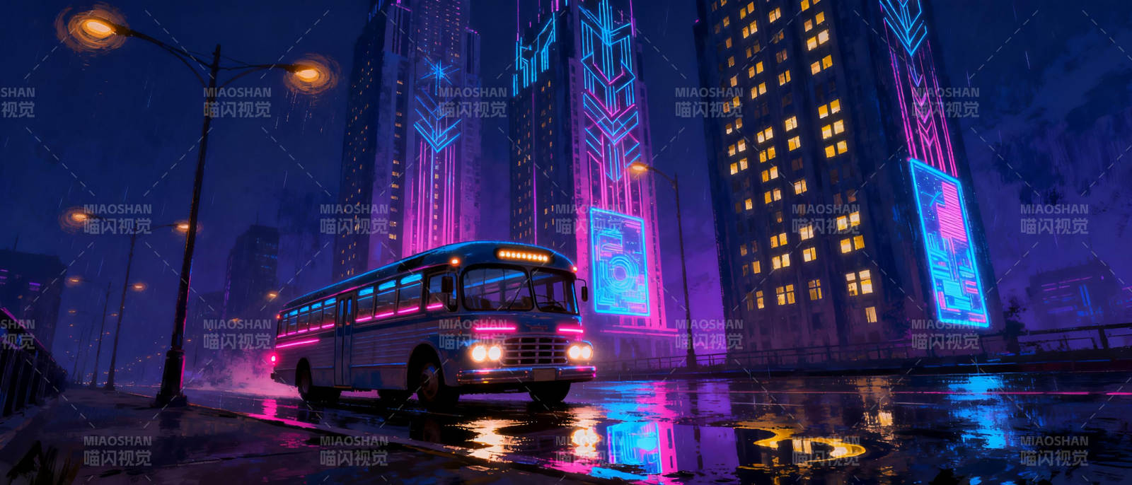 霓虹夜雨都市行图片