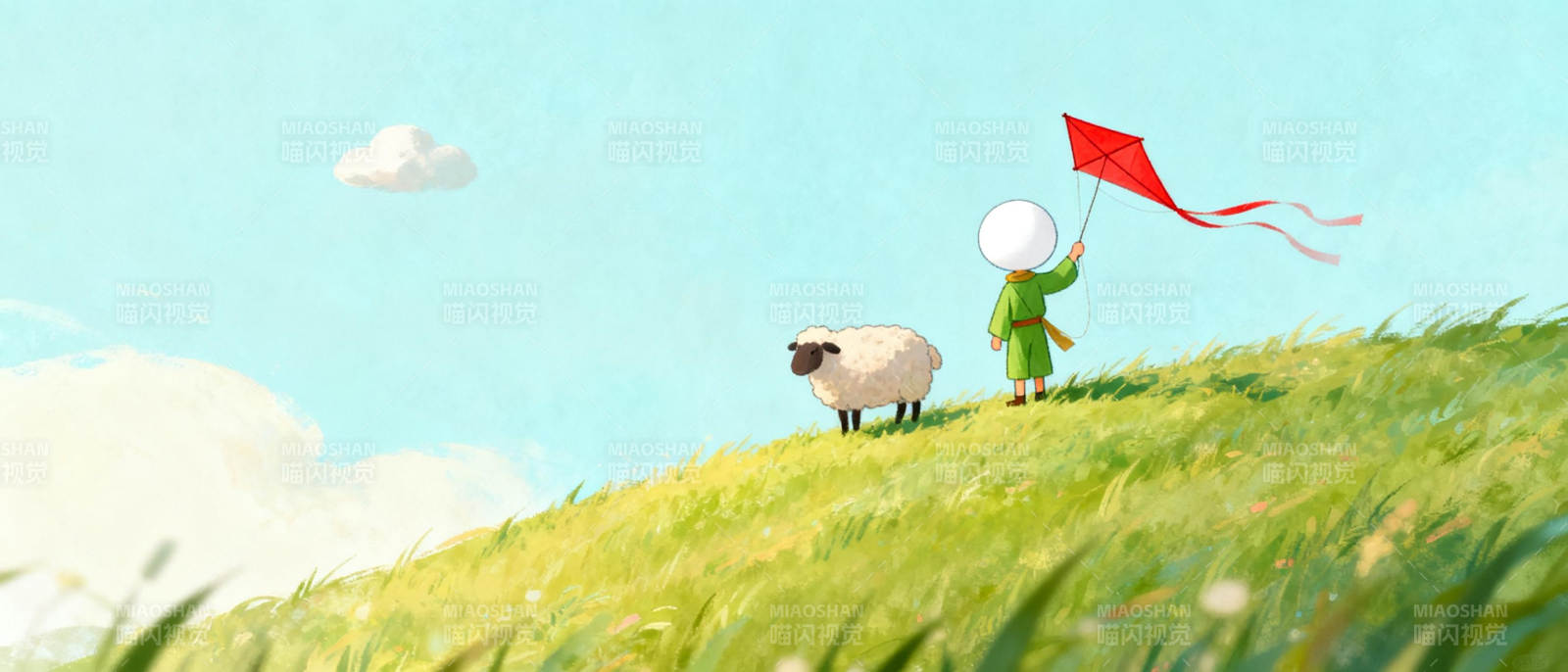 放风筝的羊与人图片
