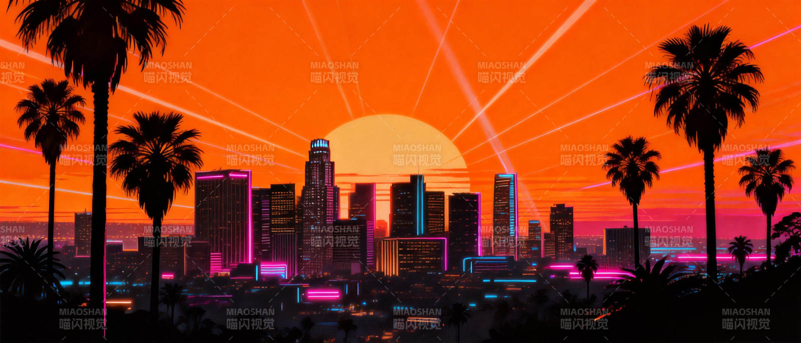 霓虹都市日落图片