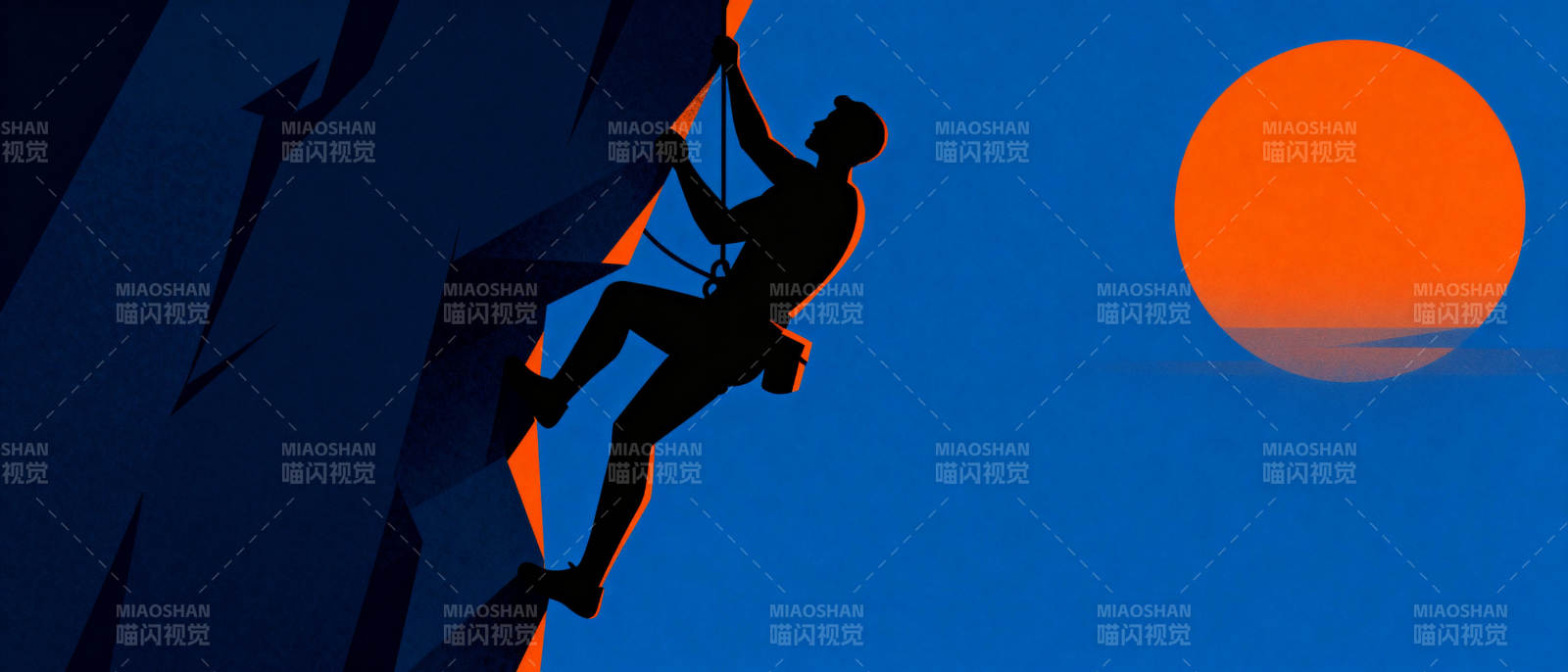 攀岩者与夕阳图片