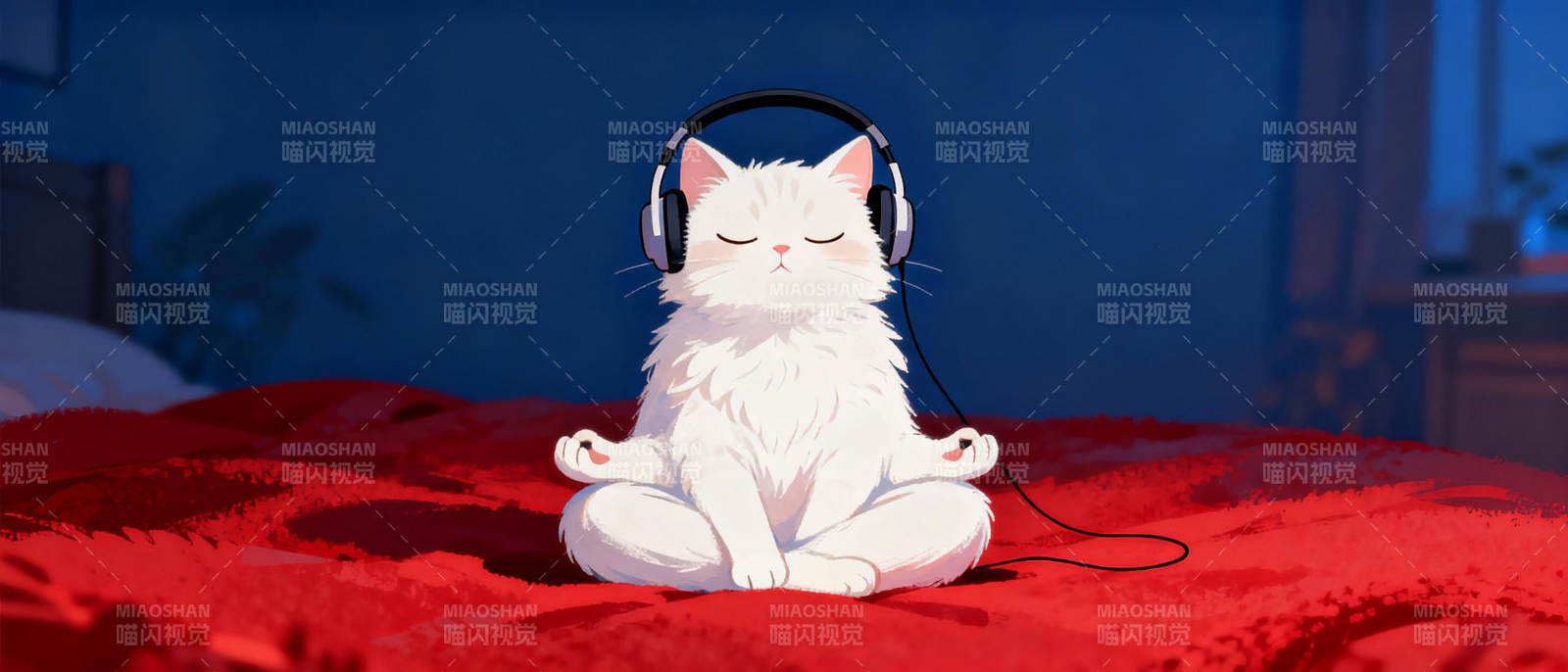 猫咪听歌冥想图片