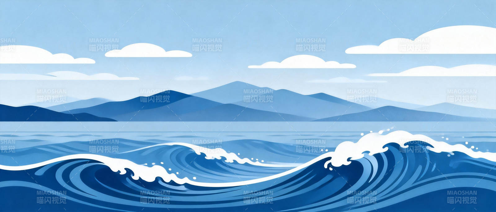 海浪涌动山影远图片