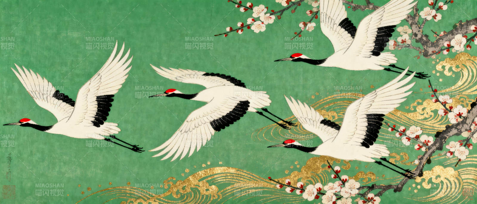 仙鹤飞舞迎春图图片