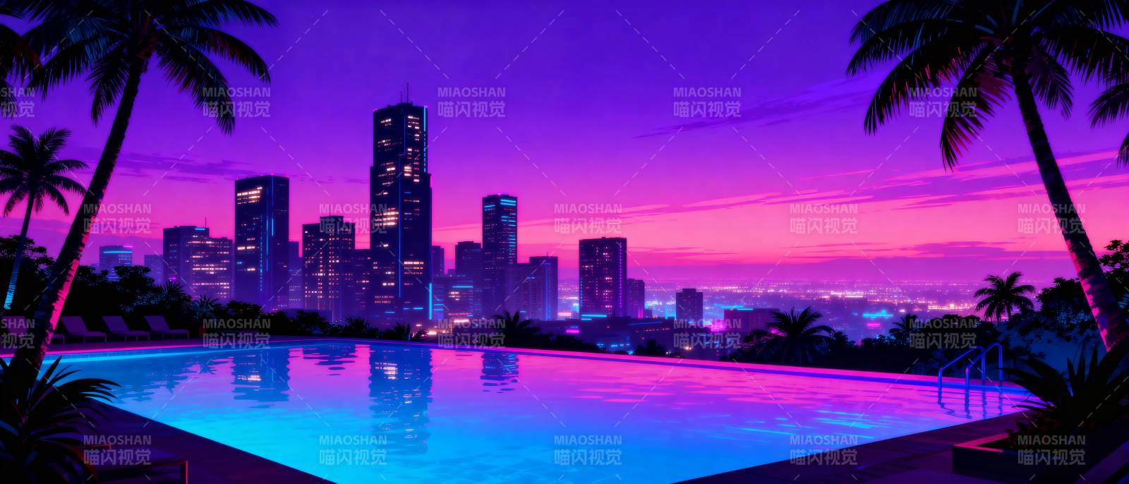 霓虹泳池夜景图片
