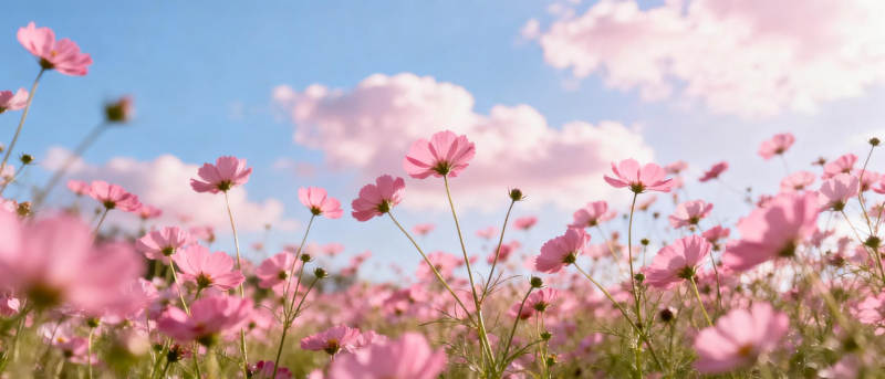 粉花映蓝天图片