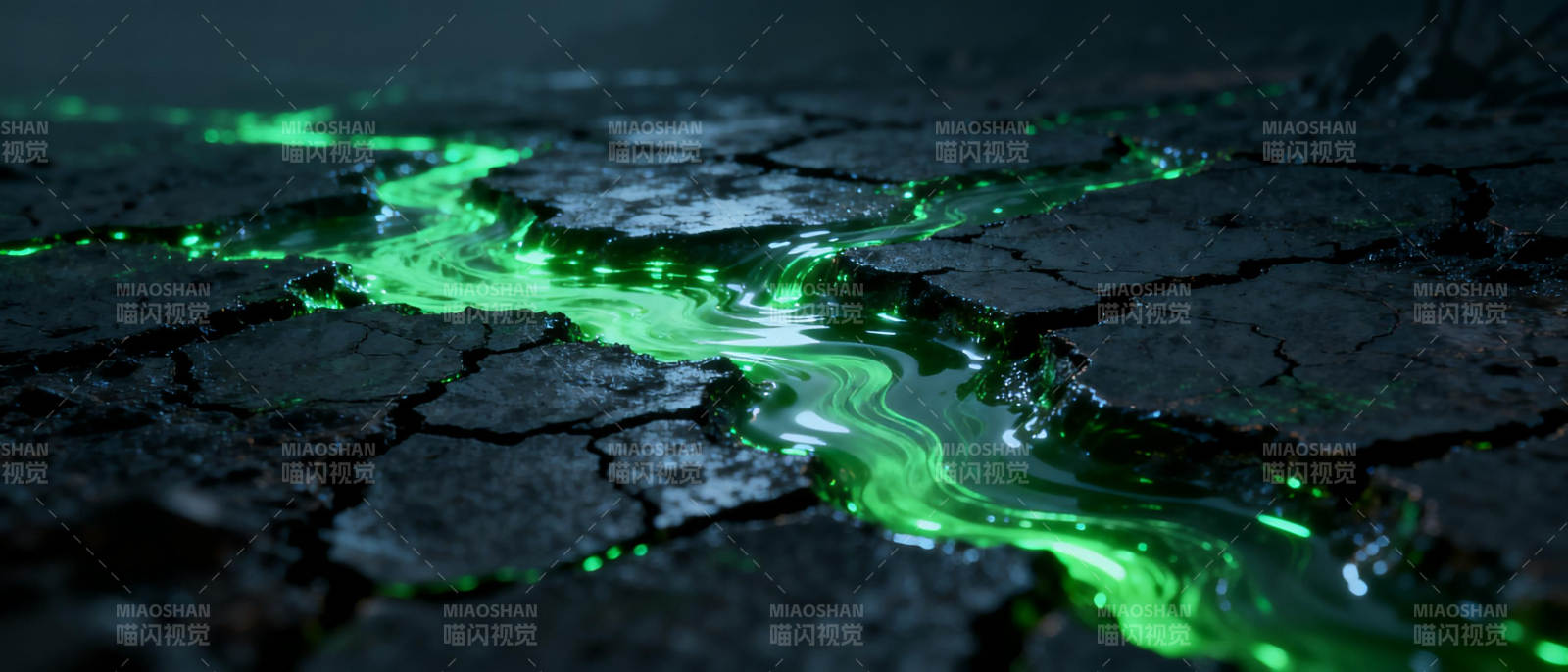 荧光绿液裂地流图片