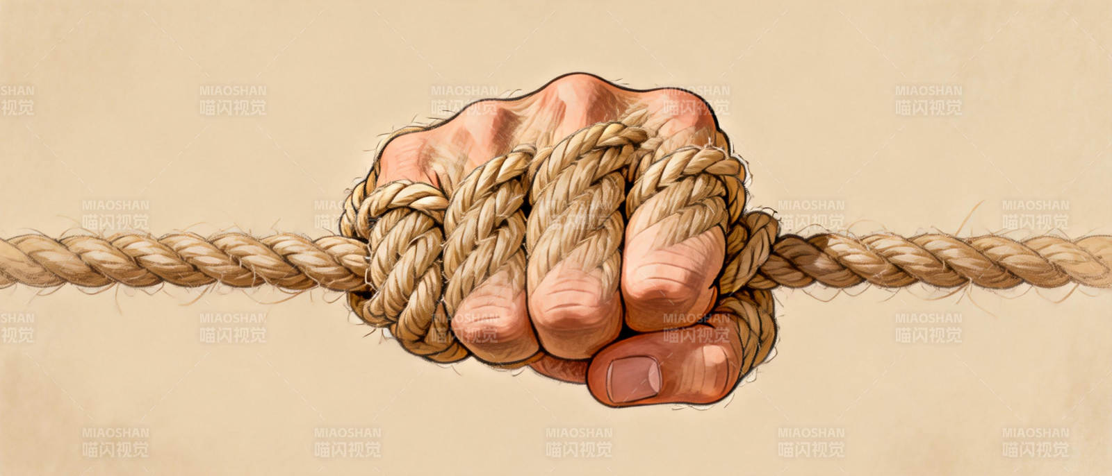 紧握绳结的手图片