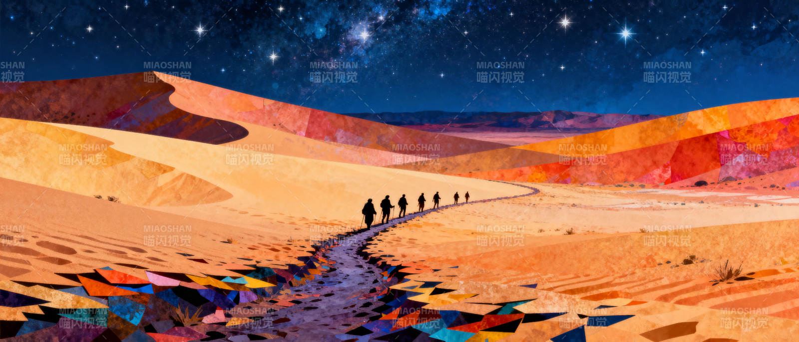 星夜沙漠行旅图片