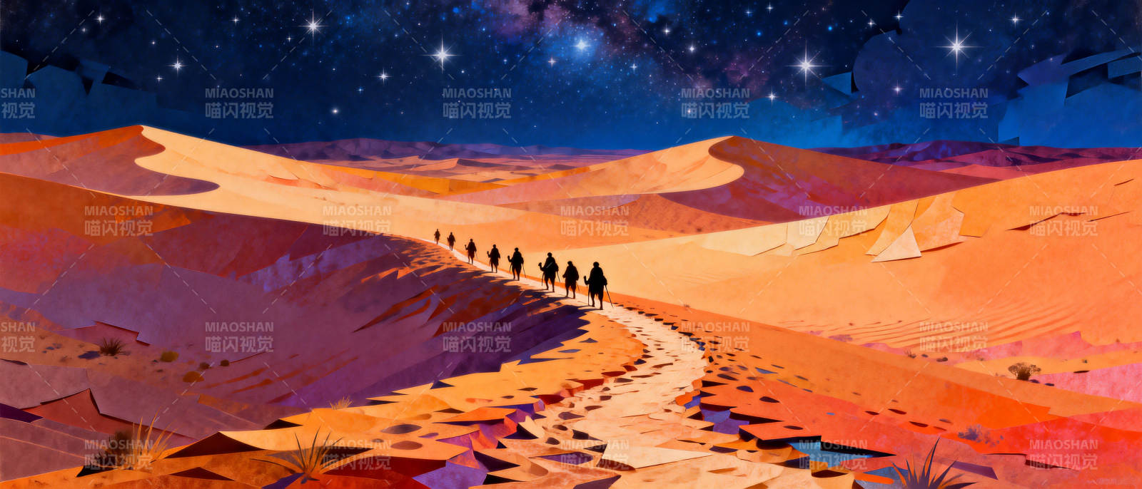 星夜沙漠行旅图片