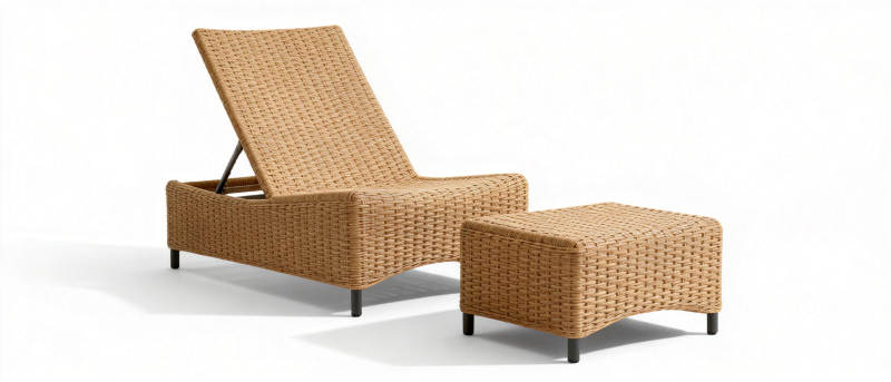 藤编躺椅与脚凳图片