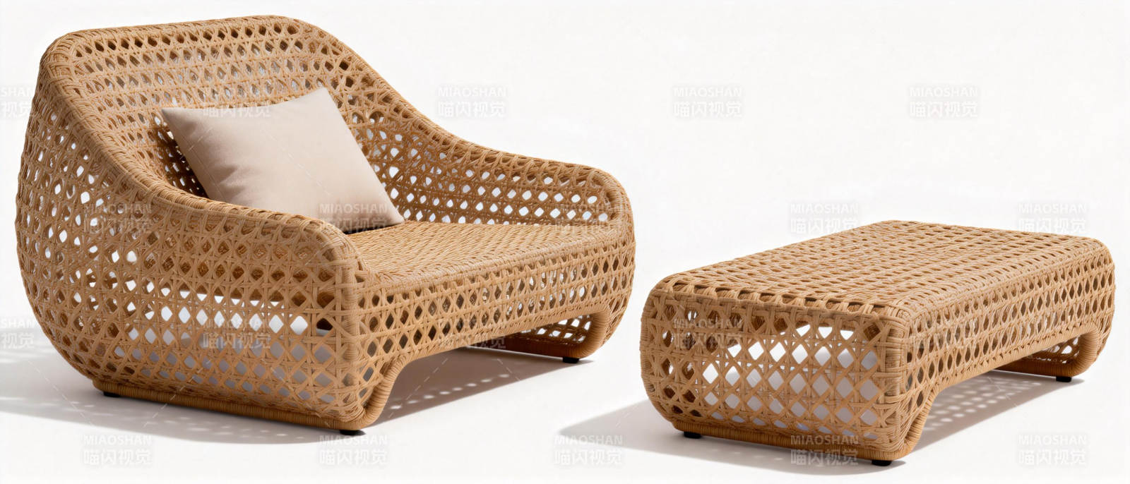 藤编休闲椅与茶几图片