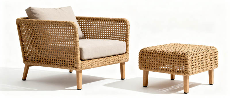 藤编休闲椅与脚凳图片