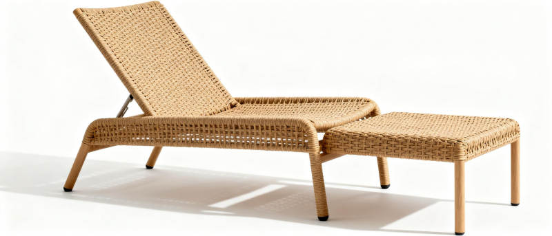 藤编躺椅与脚凳图片