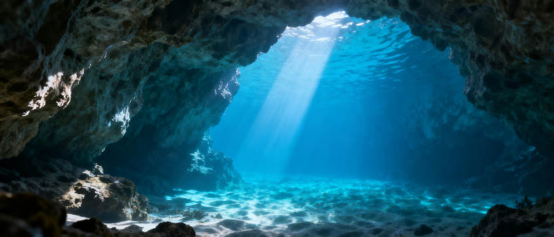 海底洞穴光影图片