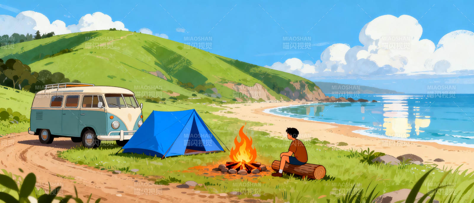 海边露营 篝火相伴图片