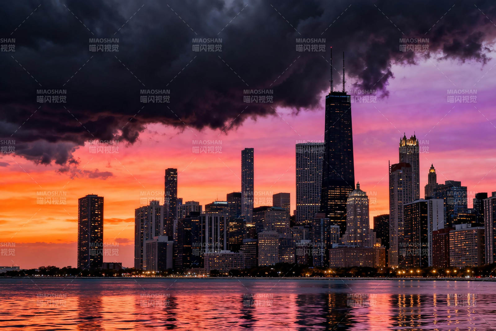 芝加哥暮色天际线图片