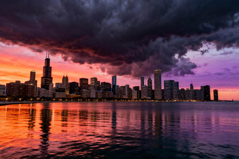 芝加哥暮色天际线图片