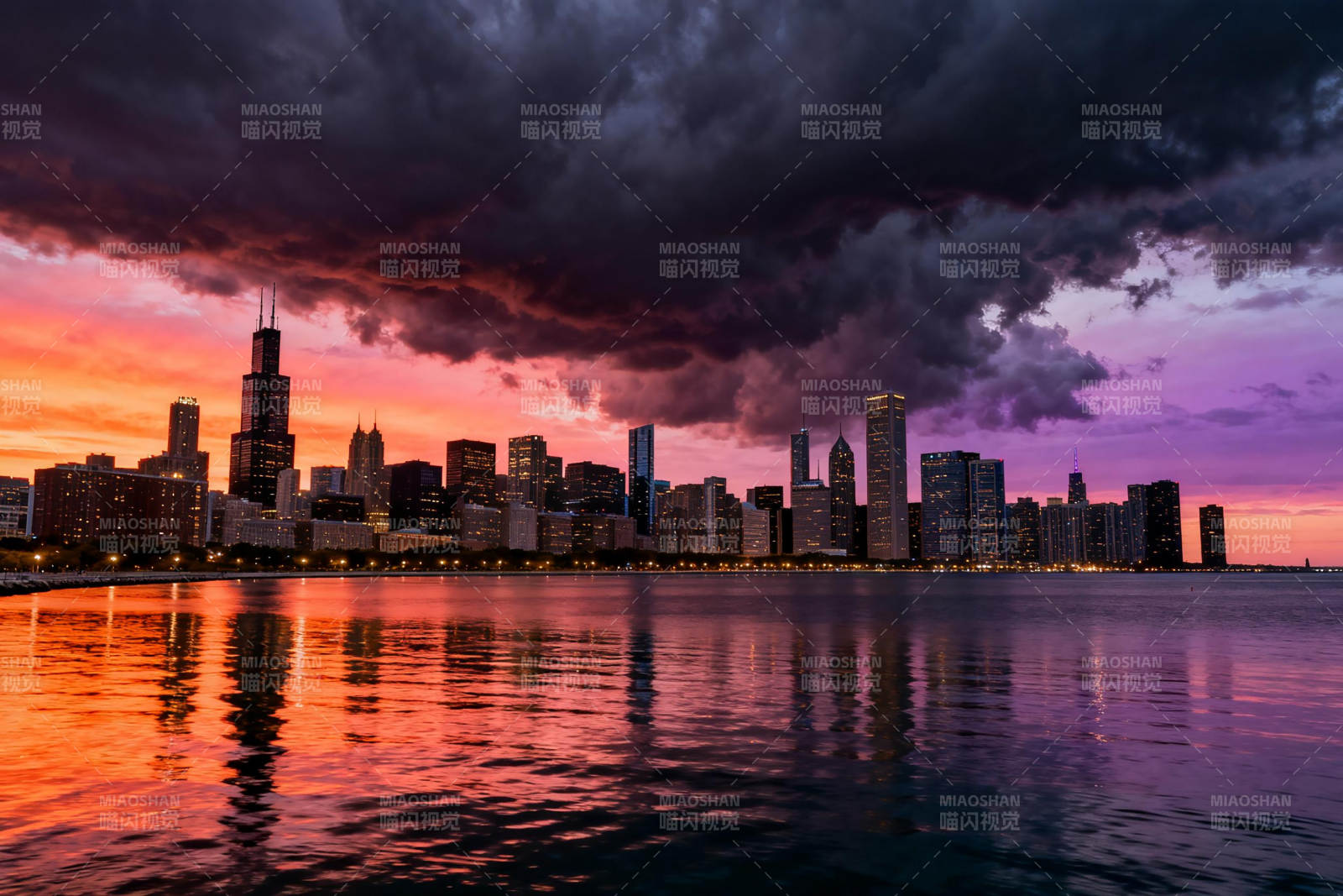 芝加哥暮色天际线图片