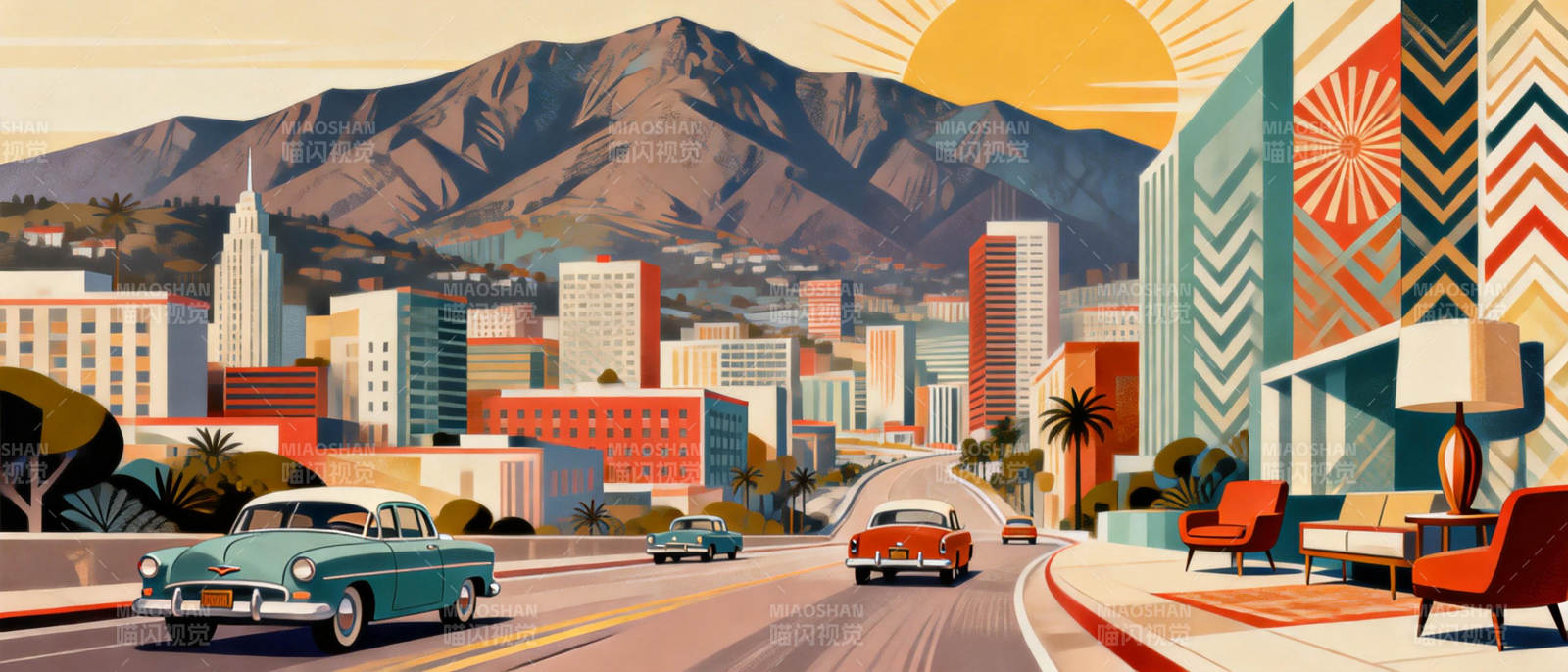 城市黄昏车影图片